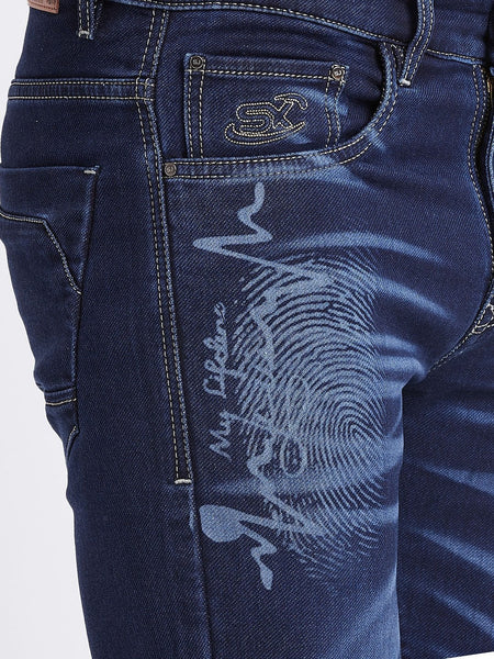 Men Blue Slim Fit Mid-Rise Laser Washed Clean Look Stretchable Jeans