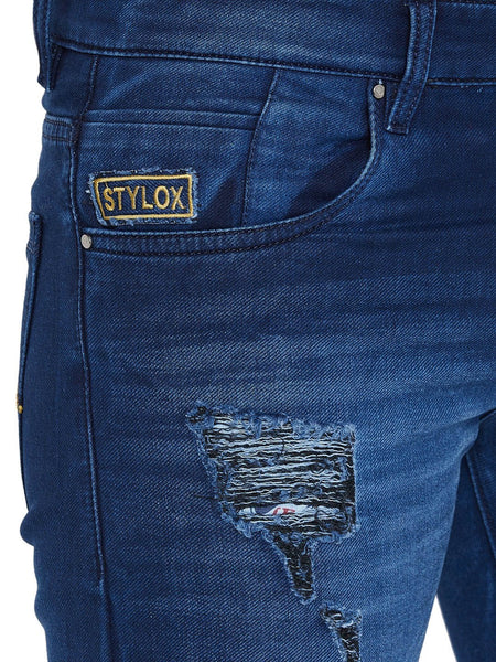 Men Navy Blue Slim Fit Mid-Rise Highly Distressed Stretchable Jeans