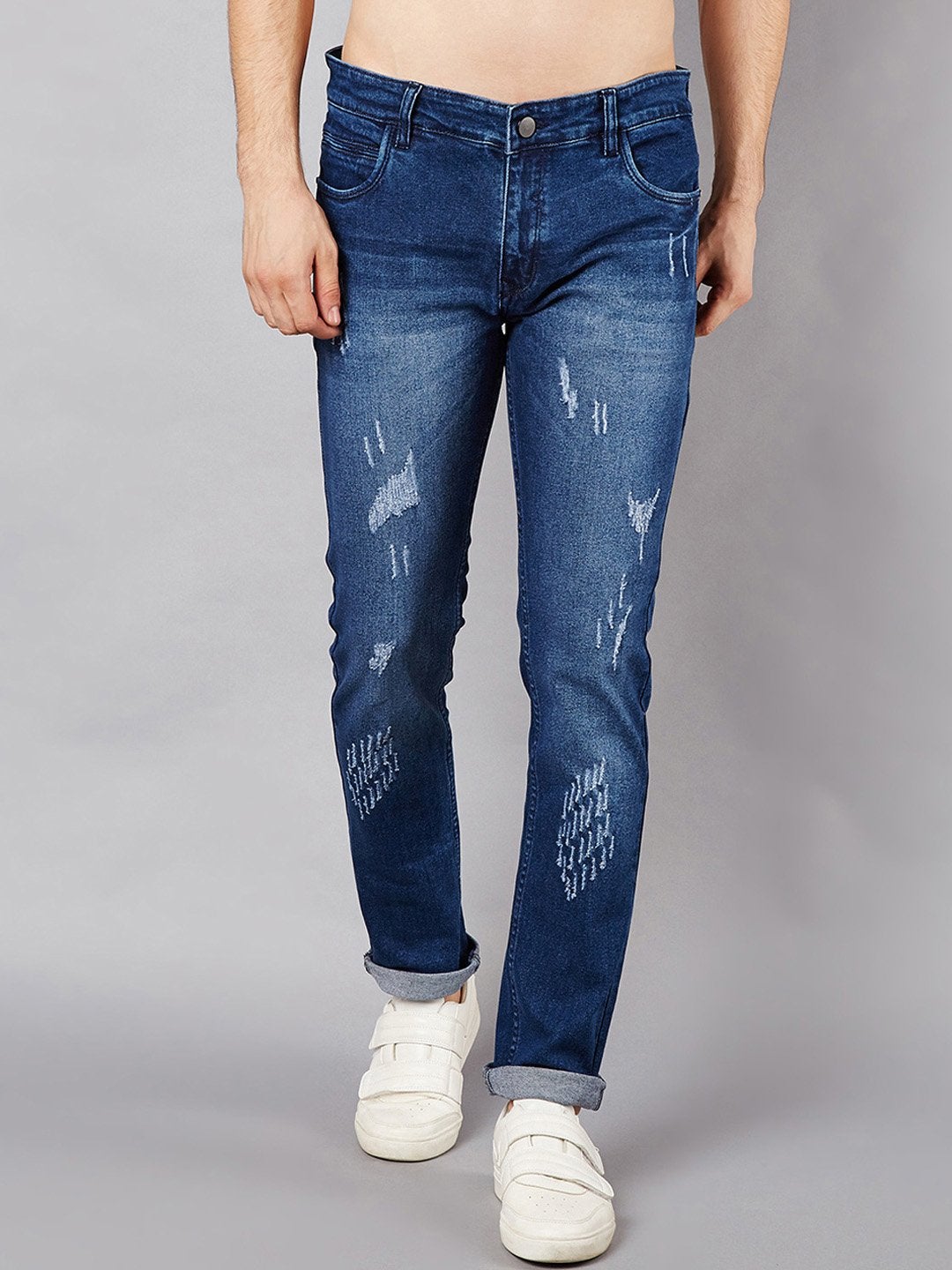 Men Blue Slim Fit Mid-Rise Mildly Distressed Stretchable Jeans