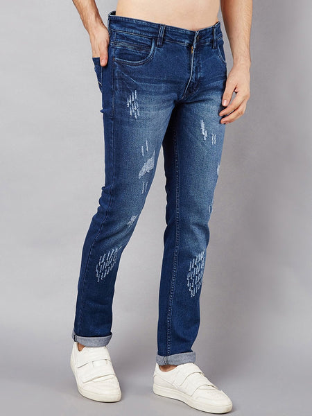 Men Blue Slim Fit Mid-Rise Mildly Distressed Stretchable Jeans