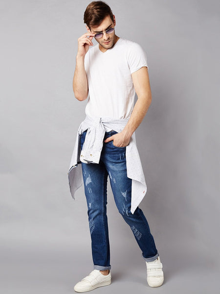 Men Blue Slim Fit Mid-Rise Mildly Distressed Stretchable Jeans