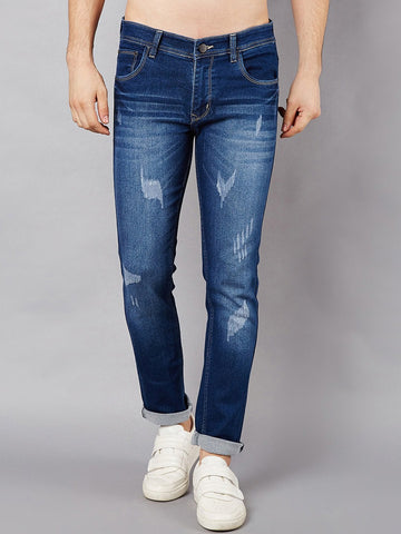 Men Blue Slim Fit Mid-Rise Mildly Distressed Stretchable Jeans