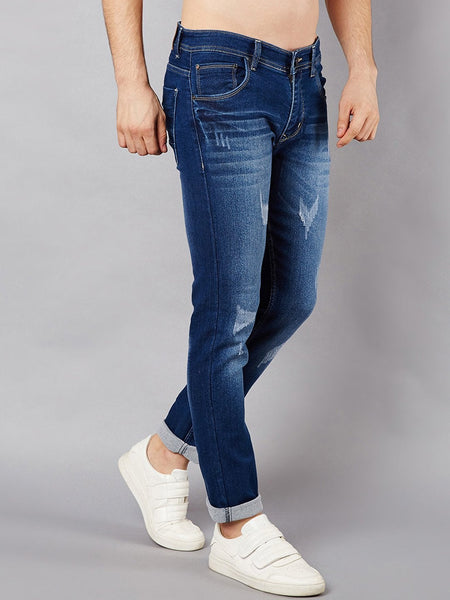 Men Blue Slim Fit Mid-Rise Mildly Distressed Stretchable Jeans
