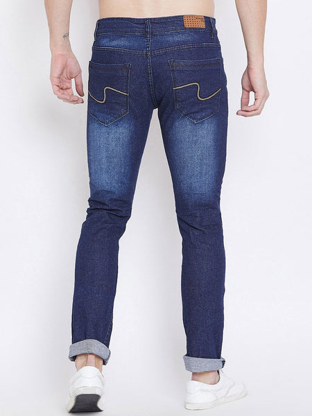Men Blue Slim Fit Mid-Rise Mildly Distressed Stretchable Jeans
