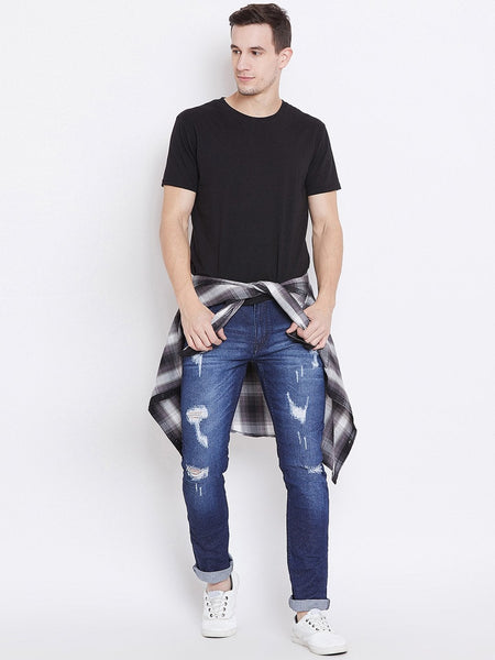 Men Blue Slim Fit Mid-Rise Mildly Distressed Stretchable Jeans