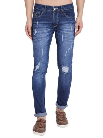 Men Slim Fit Distress Blue Jeans