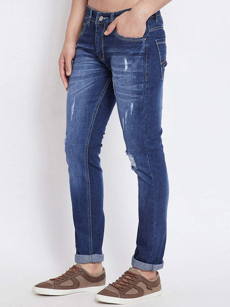 Men Slim Fit Distress Blue Jeans