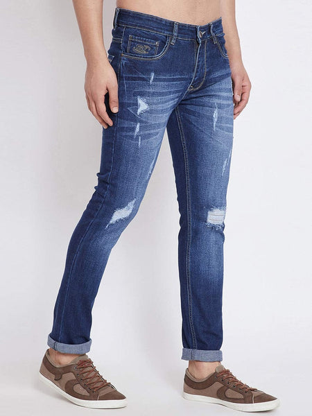 Men Slim Fit Distress Blue Jeans