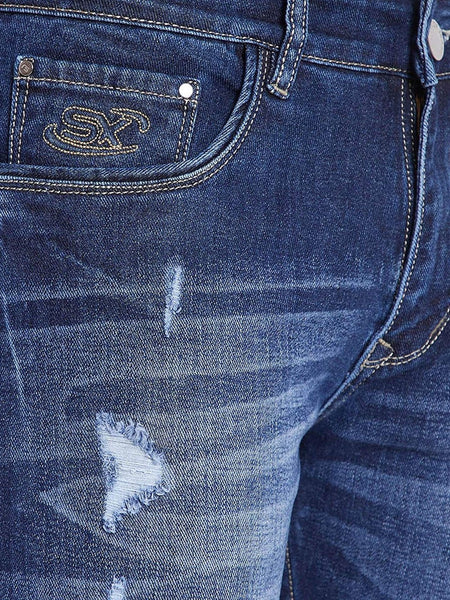 Men Slim Fit Distress Blue Jeans