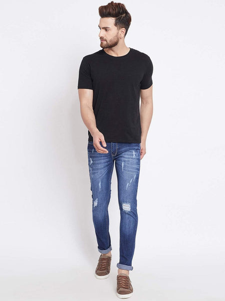 Men Slim Fit Distress Blue Jeans