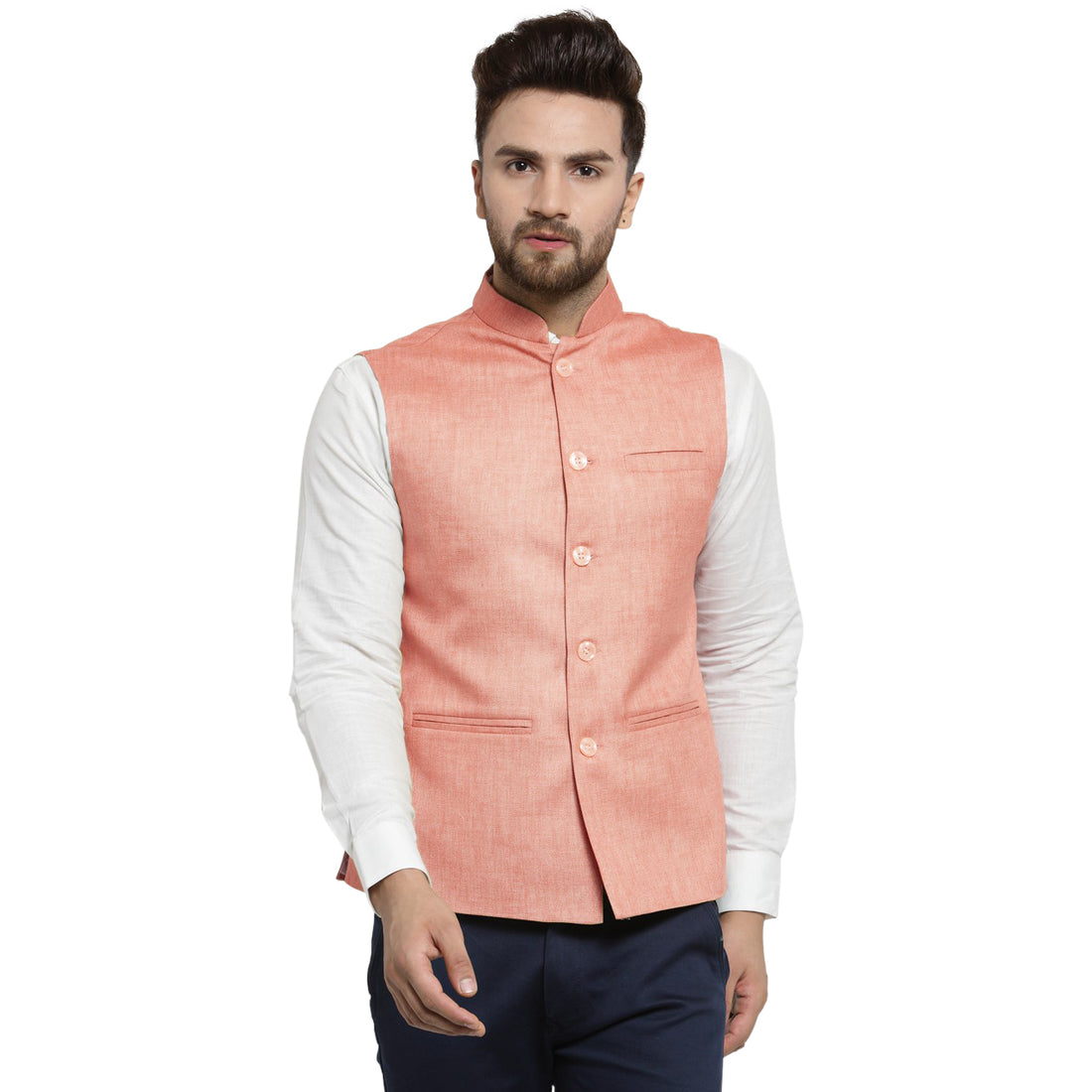 Luxury at Less Peach Nehru jacket For Men Stylish Latest Design Suitable for Ethnic Wear/Wedding Wear/ Formal Wear/Casual Wear