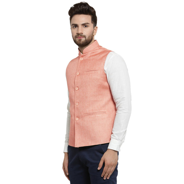 Luxury at Less Peach Nehru jacket For Men Stylish Latest Design Suitable for Ethnic Wear/Wedding Wear/ Formal Wear/Casual Wear