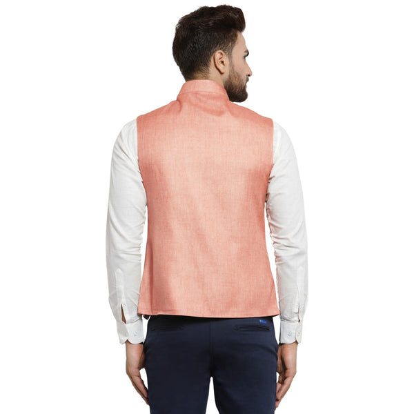 Luxury at Less Peach Nehru jacket For Men Stylish Latest Design Suitable for Ethnic Wear/Wedding Wear/ Formal Wear/Casual Wear