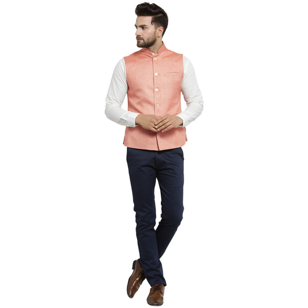Luxury at Less Peach Nehru jacket For Men Stylish Latest Design Suitable for Ethnic Wear/Wedding Wear/ Formal Wear/Casual Wear