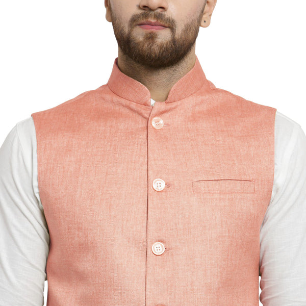 Luxury at Less Peach Nehru jacket For Men Stylish Latest Design Suitable for Ethnic Wear/Wedding Wear/ Formal Wear/Casual Wear