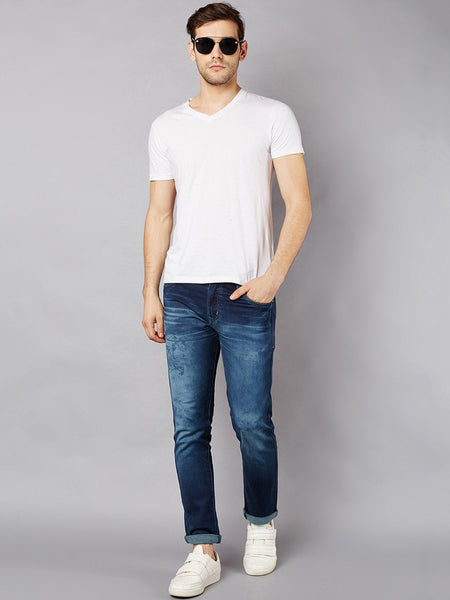 Men Blue Slim Fit Mid-Rise Clean Look Stretchable Jeans
