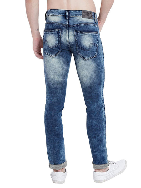 Men Slim Fit Stretchable Mid Rise Blue Washed Jeans