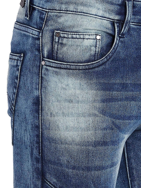 Men Slim Fit Stretchable Mid Rise Blue Washed Jeans