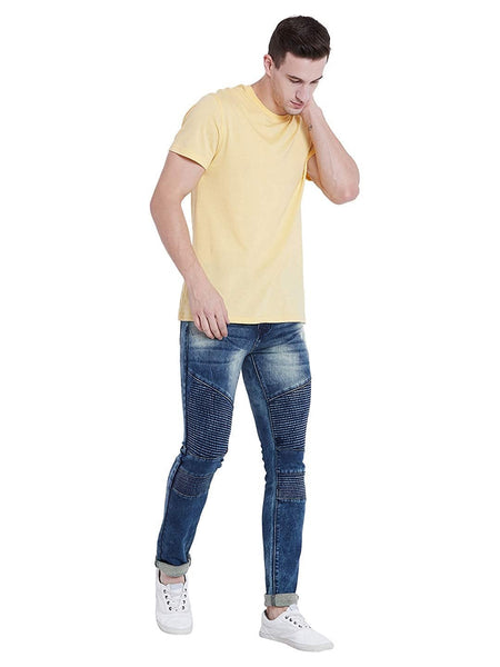 Men Slim Fit Stretchable Mid Rise Blue Washed Jeans