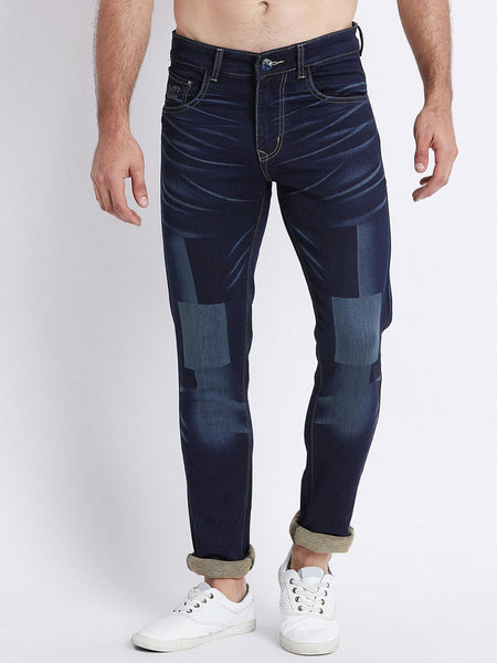 Men Blue Slim Fit Mid-Rise Laser Washed Clean Look Stretchable Jeans