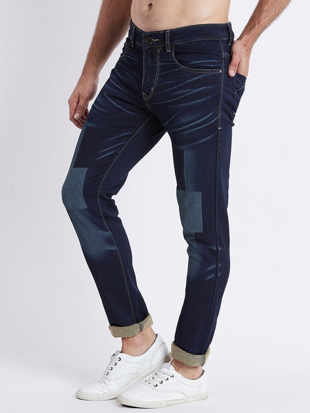 Men Blue Slim Fit Mid-Rise Laser Washed Clean Look Stretchable Jeans