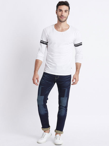 Men Blue Slim Fit Mid-Rise Laser Washed Clean Look Stretchable Jeans