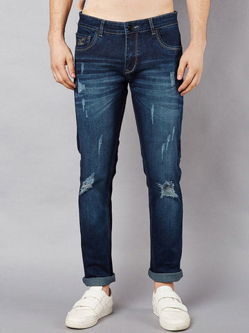 Men Navy Blue Slim Fit Mid-Rise Mildly Distressed Stretchable Jeans