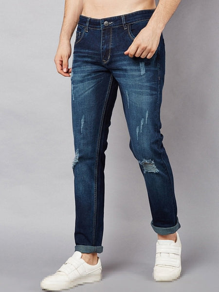 Men Navy Blue Slim Fit Mid-Rise Mildly Distressed Stretchable Jeans