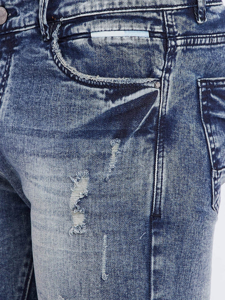 Men Blue Slim Fit Mid-Rise Highly Distressed stretchable Jeans