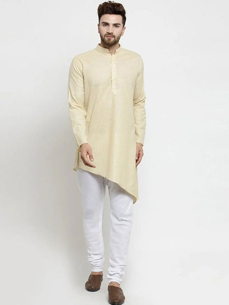 Designer Beige Linen Kurta With Chudidar Pajama For Men By Luxury at Less