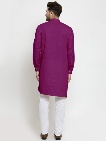 Designer Purple Linen Kurta With White Aligarh Pajama For Men By Luxury at Less