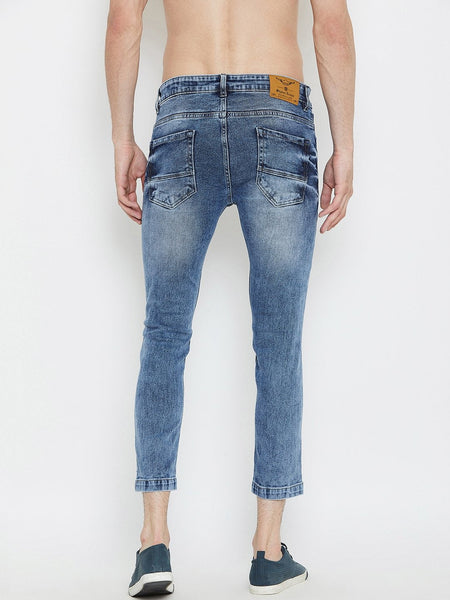 Men Blue Slim Fit Mid-Rise Distressed  Stretchable Jeans