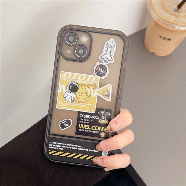 Astronaut Planet TPU Case Creative Invisible Stand Case for iPhone 11,12,13,13Pro,14,14Pro