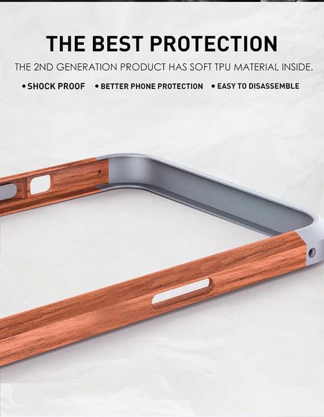 Real Wooden+Metal Frame Armor Case for iPhone 12 & 13 Series