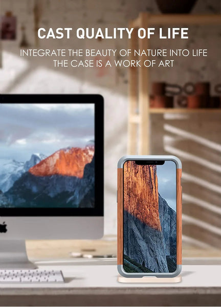 Real Wooden+Metal Frame Armor Case for iPhone 12 & 13 Series