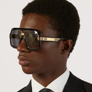 Branded  Acetate Shield Sunglasses Black