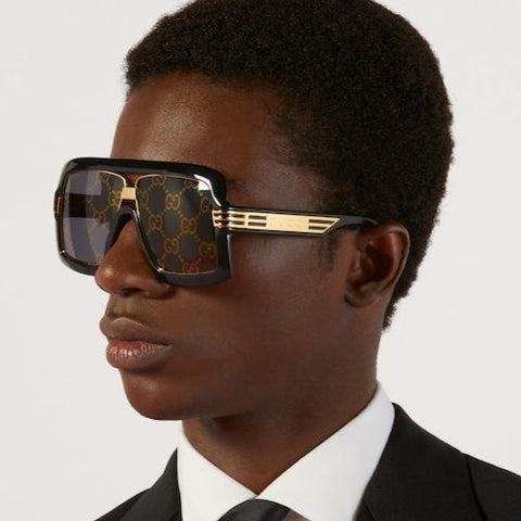 Branded  Acetate Shield Sunglasses Black