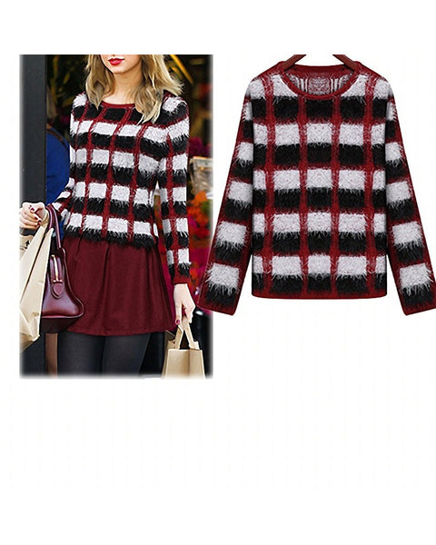 Women Plaid Sweater  Regular Fit  Lattice Design