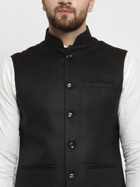 Men Black Solid Nehru Jacket By Luxury at Less