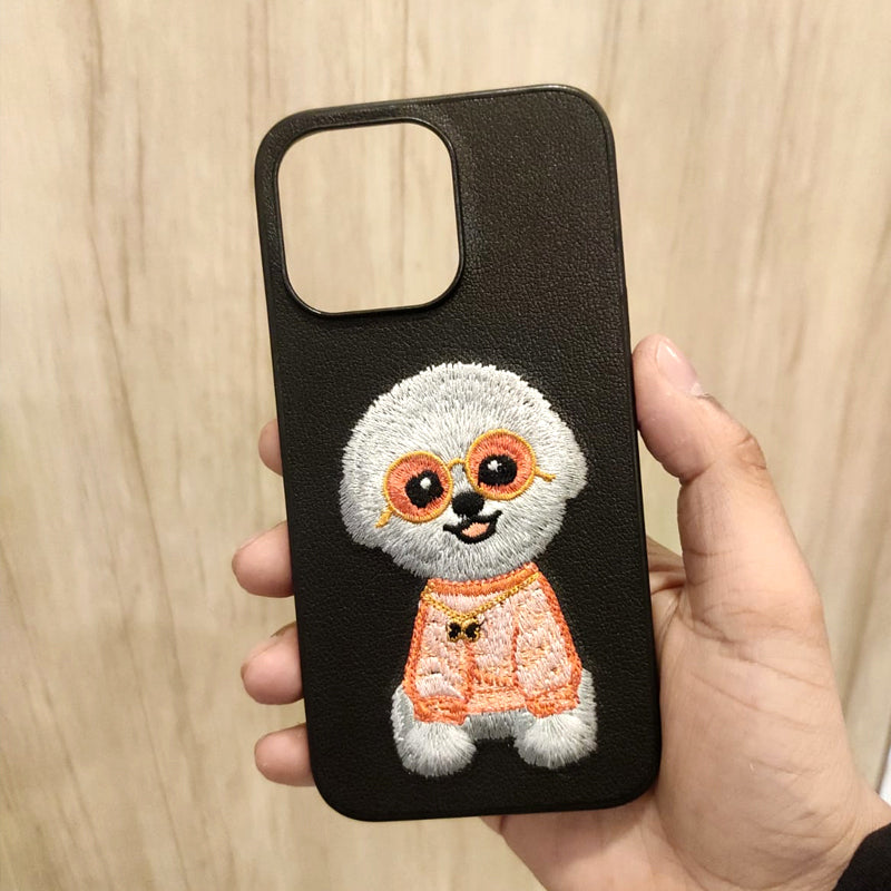 Embroided Small Dog Back Case Cover - Black