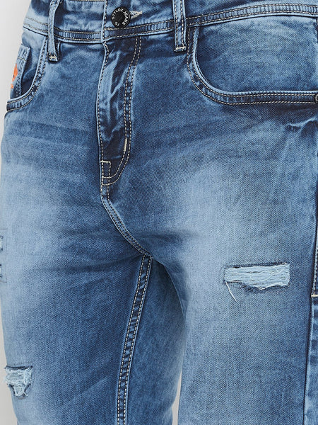Men Blue Slim Fit Distressed stretchable Jeans