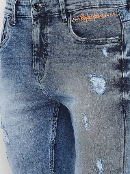 Men Blue Slim Fit Mid-Rise Distressed  Stretchable Jeans