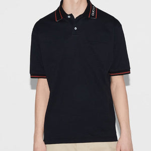Premium Web  Stripe Collar T-shirt With Brand Signature