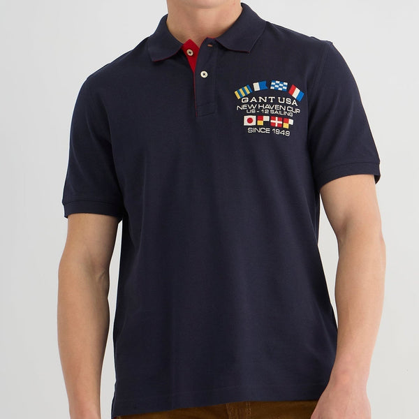 Premium Men Blue Regular Fit Solid Polo T-shirt