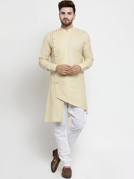 Designer Beige Linen Kurta With Chudidar Pajama For Men By Luxury at Less