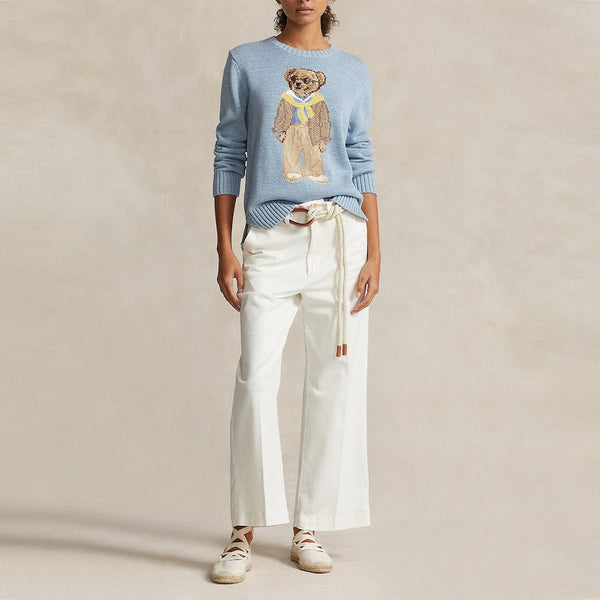 Women Light Blue Polo Bear Crewneck Sweater