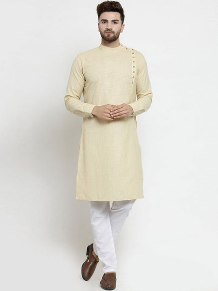 Designer Beige Linen Kurta With Aligarh Pajama For Men By Luxury at Less