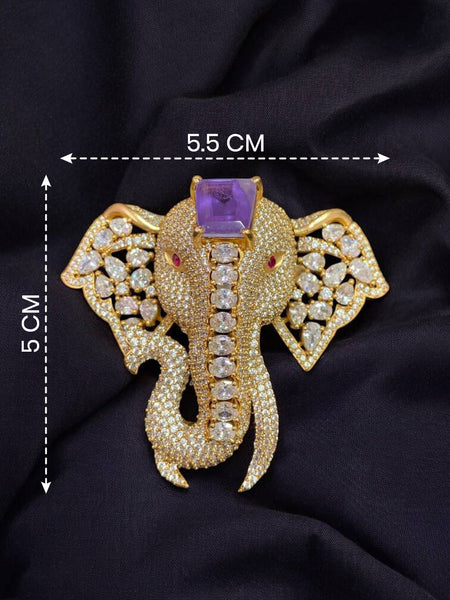 Victorian Polish Elephant Brooch with Doublet Moissanite Polki