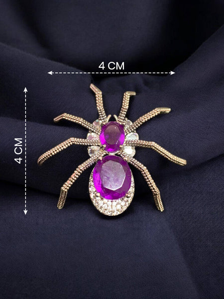 Handmade Purple Spider Brooch Victorian Finish Brass with AAA AD Stones