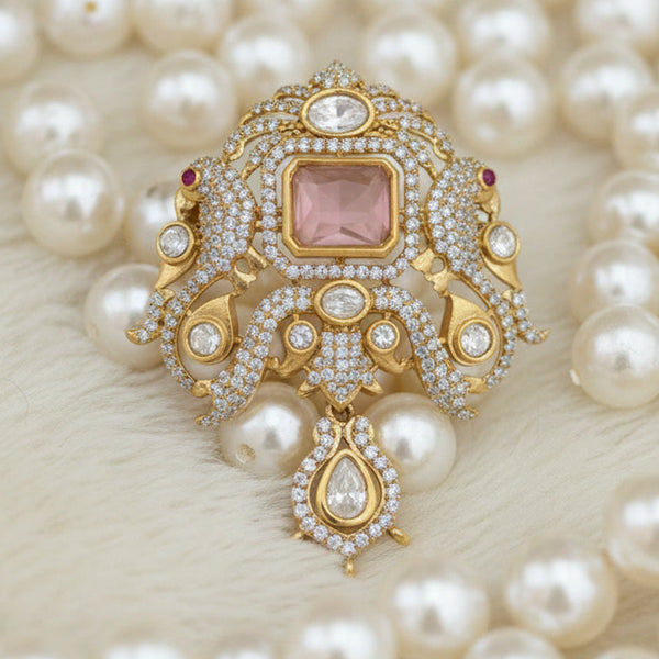 Victorian Moissanite Polki Brass Pendant – Victorina Double Golden Plating